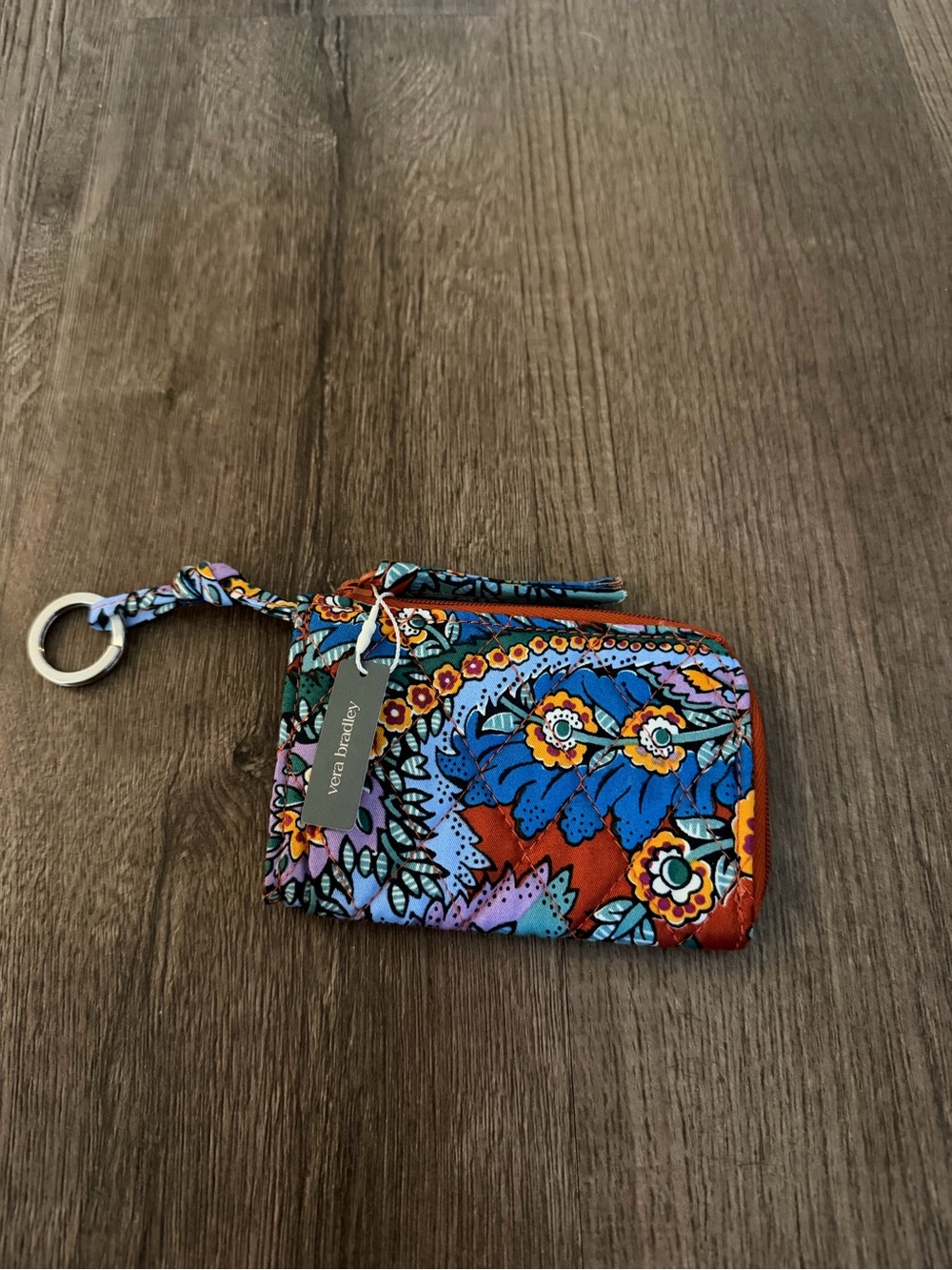 Vera Bradley Multicolor Floral Zip Card Holder with Keyring